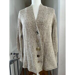 EUC Womens Beige Knit Cardigan Sweater With Buttons Casual Style